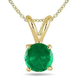 Round Solitaire Green Emerald Gemstone Pendant Necklace 12 Carats