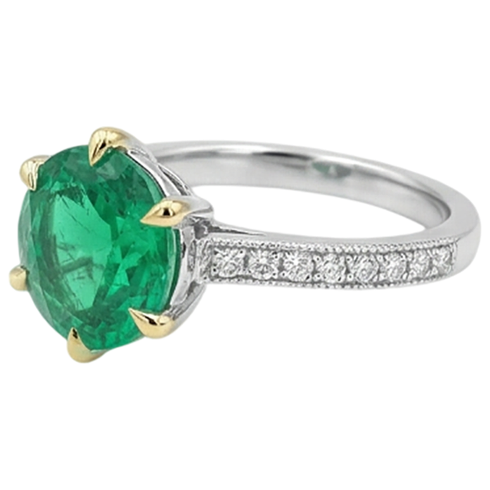 Precious Stone Ring Two-Tone 14K Gold with Emerald – top view