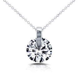 Round Solitaire Natural Diamond Necklace Pendant 2 Carat White Gold 14K