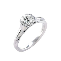 Round Solitaire Old Mine Cut Genuine Diamond Ring Half Bezel Set 1 Carat