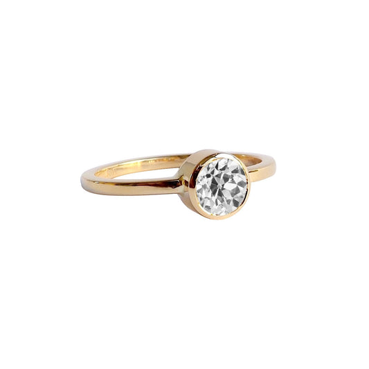 Round Solitaire Old Mine Cut Natural Diamond Ring Bezel Set 1.50 Carats