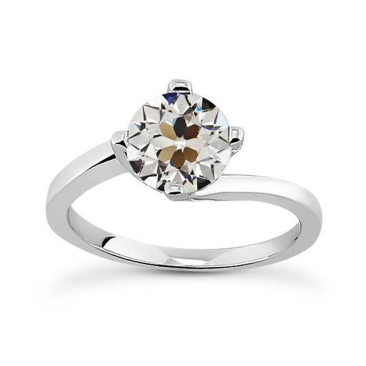 Round Solitaire Old Mine Cut Natural Diamond Ring Tension Style 2 Carats