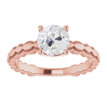 Round Solitaire Old Mine Cut Real Diamond Ring 2 Carats Milgrain Shank