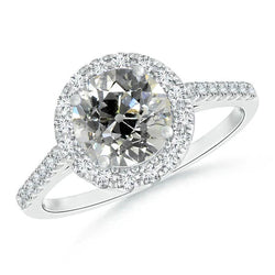 Round Solitaire Old Mine Cut Real Diamond Ring With Accents 2.50 Carats
