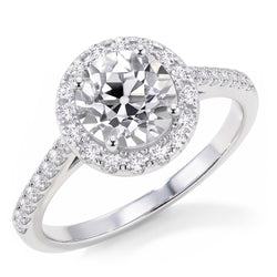 Round Solitaire Old Mine Cut Real Natural Earth Mined Diamond Ring With Accents 2.50 Carats