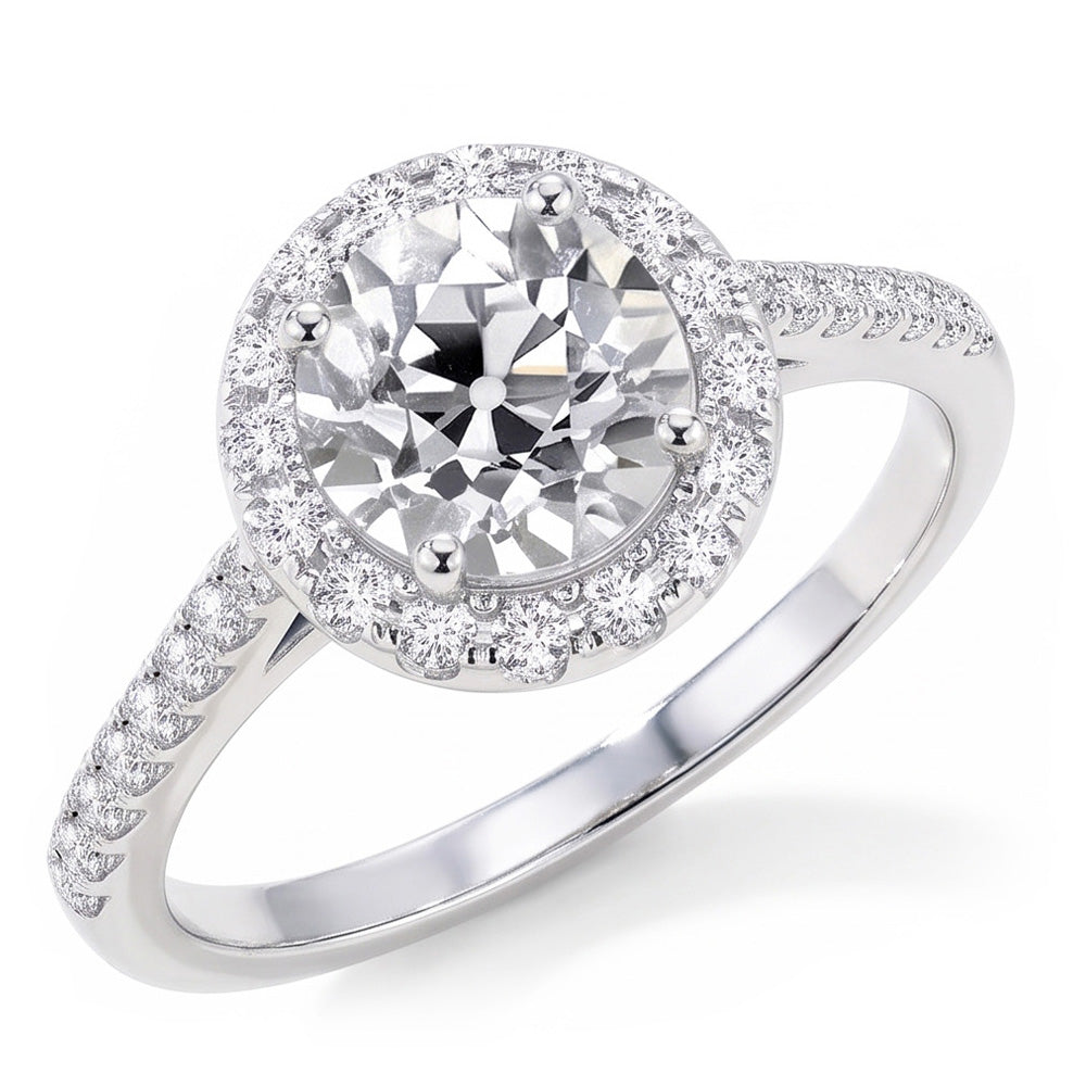 Round Solitaire Old Mine Cut Real Natural Earth Mined Diamond Ring With Accents 2.50 Carats