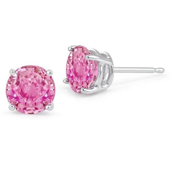 Round Solitaire Pink Sapphire Stud Gold Earring Lady Jewelry 3 Ct.