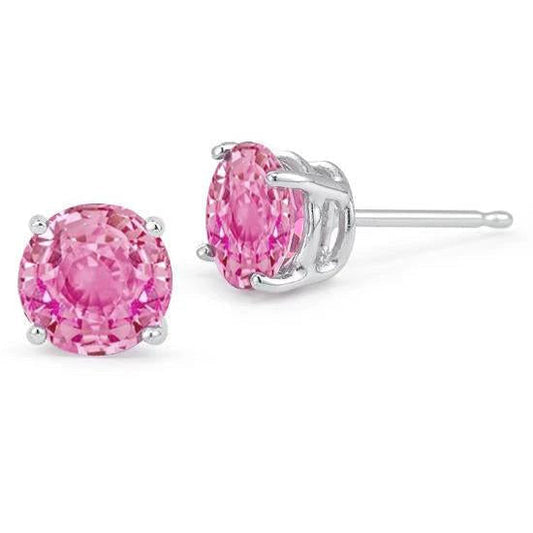Round Solitaire Pink Sapphire Stud Gold Earring Lady Jewelry 3 Ct.