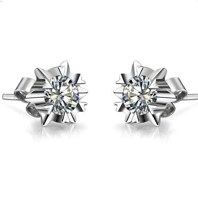 Round Solitaire Real Diamond Stud Earring Jewelry 2 Ct. 14K White Gold