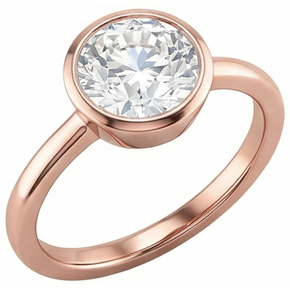 Round Solitaire Ring Old Mine Cut Genuine Natural Earth Mined Diamond Bezel Set 1 Carat Gold 14K