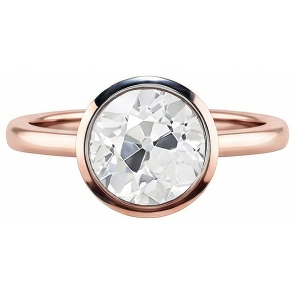 Round Solitaire Ring Old Mine Cut Genuine Natural Earth Mined Diamond Bezel Set 1 Carat Gold 14K