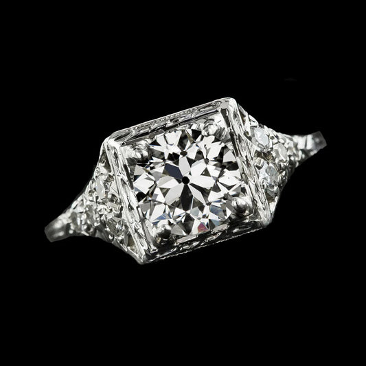 Round Solitaire Ring Old Mine Cut Real Diamond 2 Carats Women's Jewelry