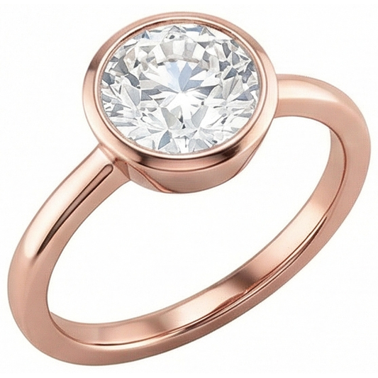 Round Solitaire Ring Old Mine Cut Real Natural Earth Mined Diamond Bezel Set 1 Carat Gold 14K