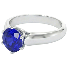Round Solitaire Ring Sri Lankan Sapphire 2 Carats White Gold 14K