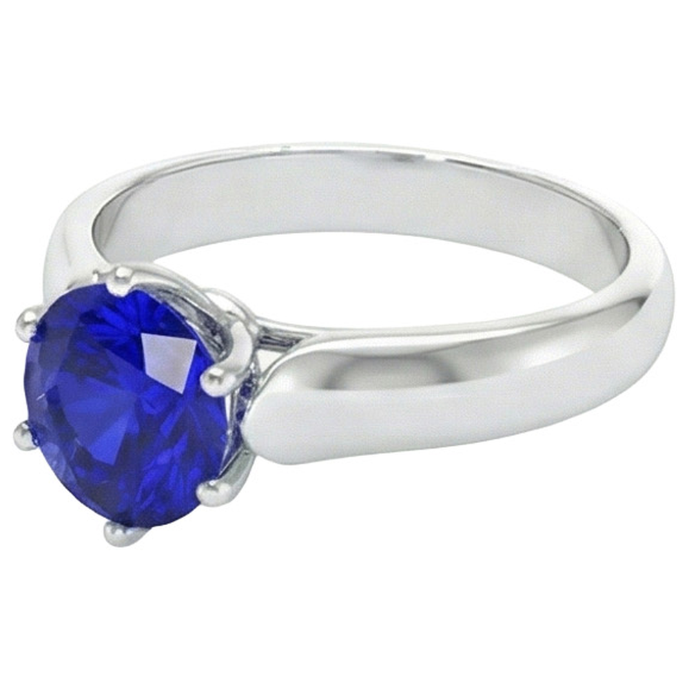 Round Solitaire Ring Sri Lankan Sapphire 2 Carats White Gold 14K