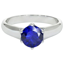 Round Solitaire Ring Sri Lankan Sapphire 2 Carats White Gold 14K