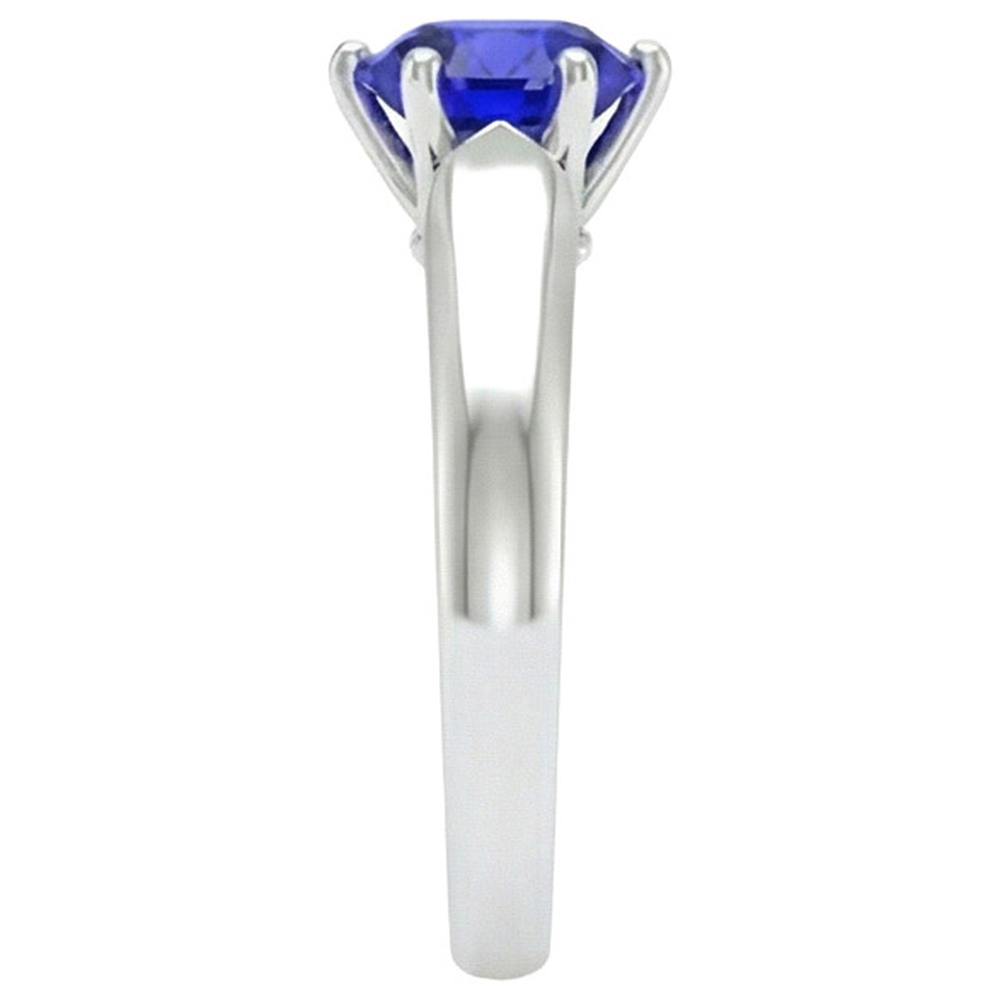 Round Solitaire Ring Sri Lankan Sapphire 2 Carats White Gold 14K