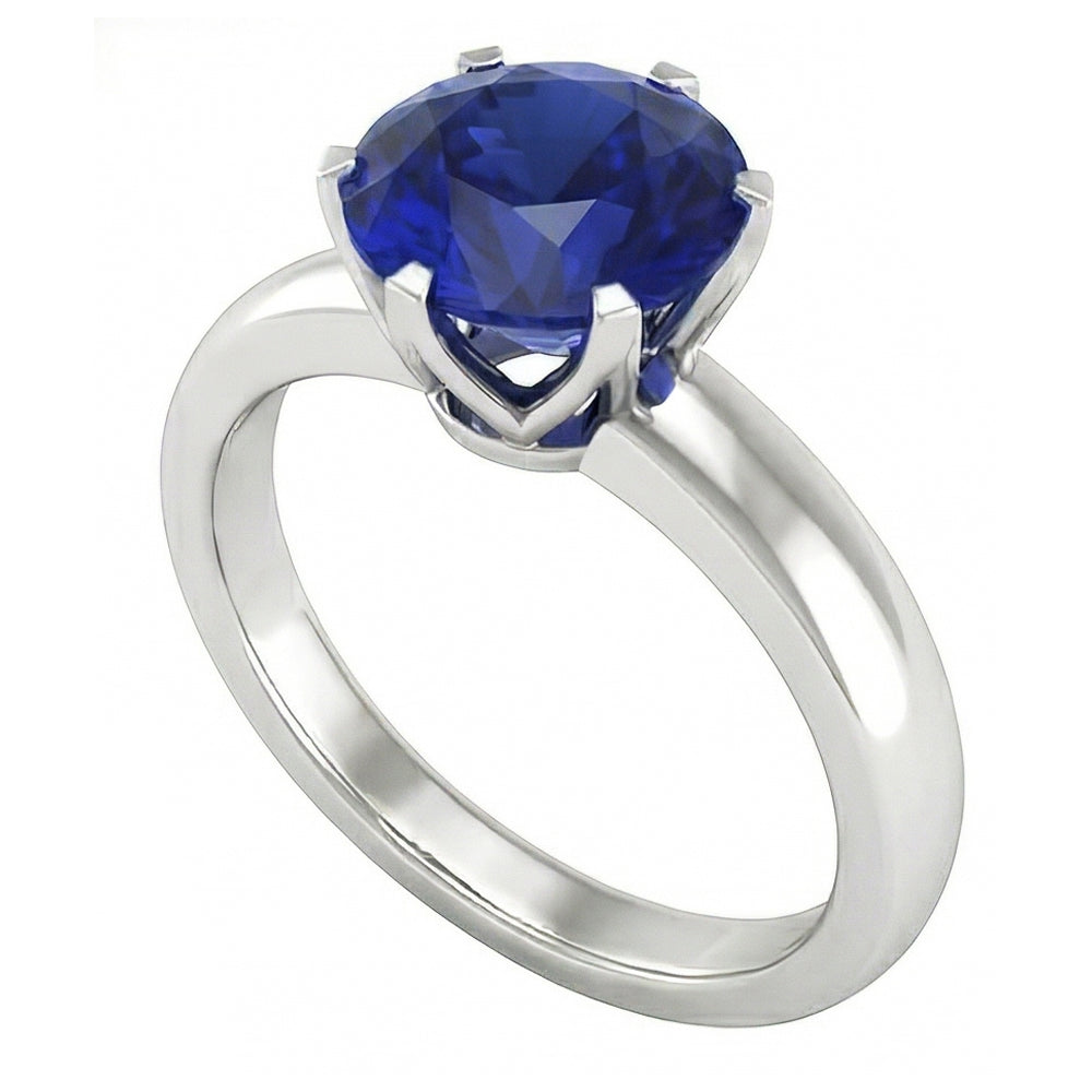 Round Solitaire Sapphire Ring 3 Carats White Gold Jewellery