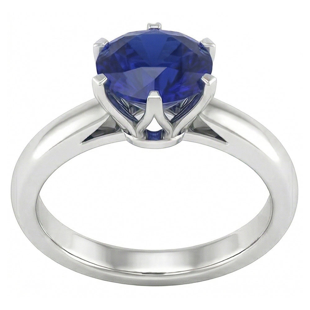 Round Solitaire Sapphire Ring 3 Carats White Gold Jewellery