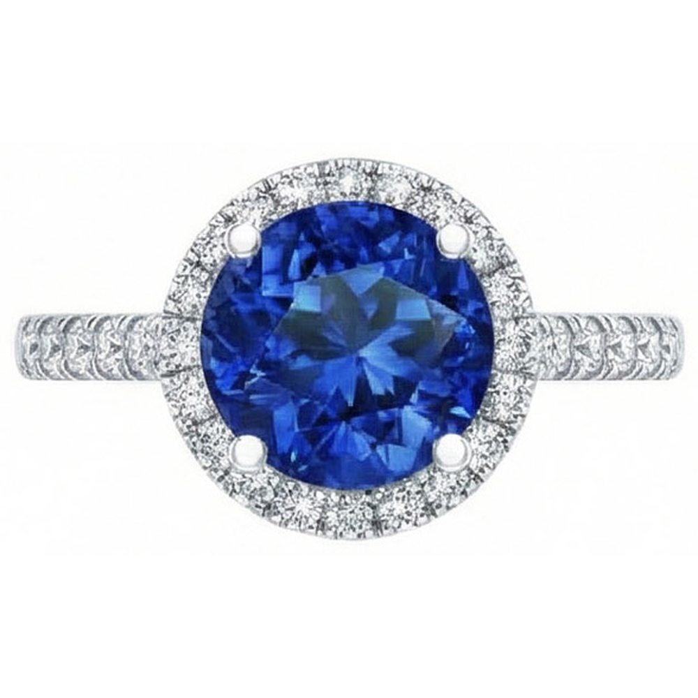 natural round sapphire 2.20ct ring top view