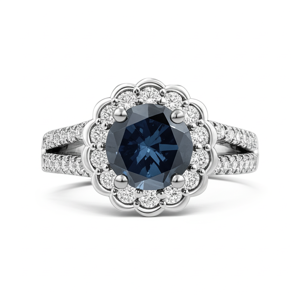 natural round sapphire 2.25ct ring side angle