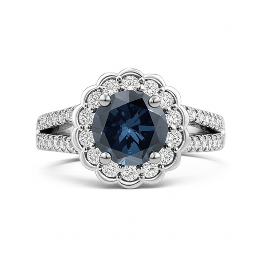 natural round sapphire 2.25ct ring side angle
