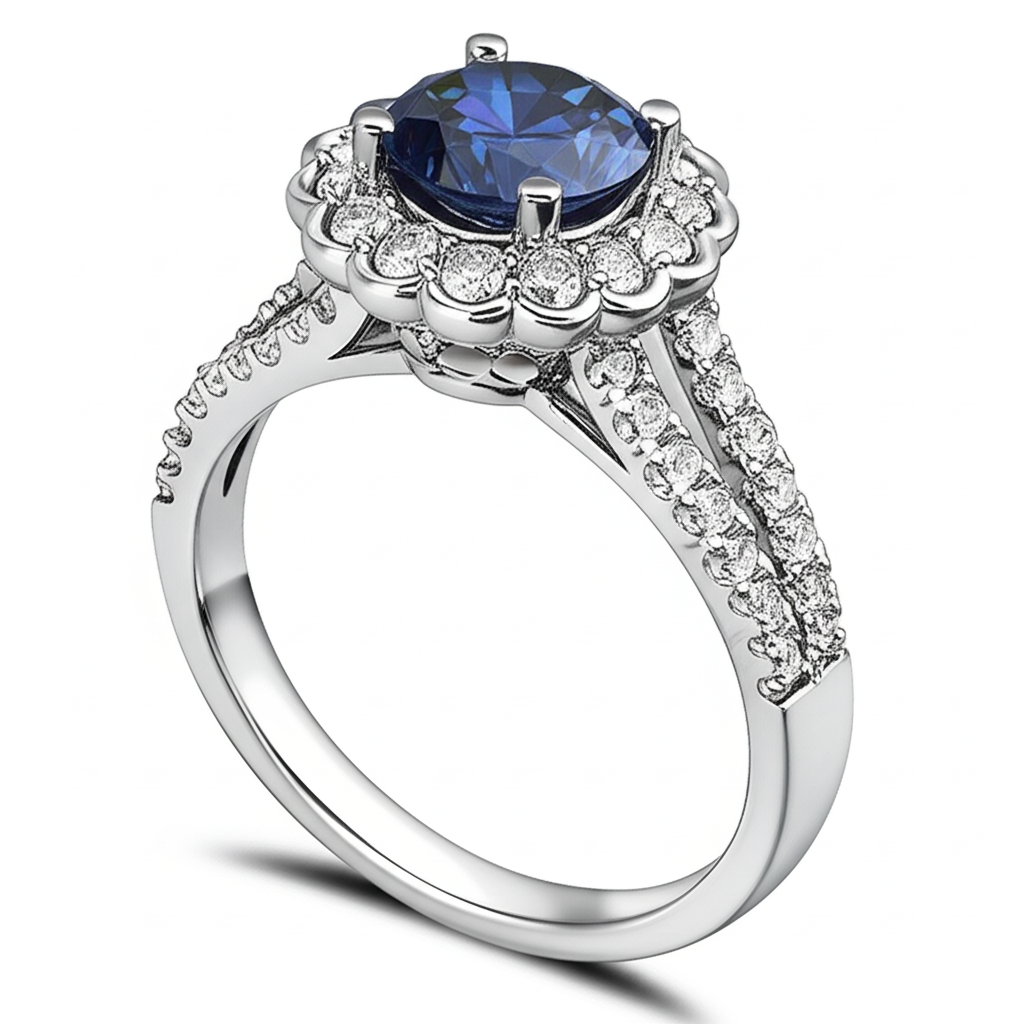 natural round sapphire 2.25ct ring close up detail