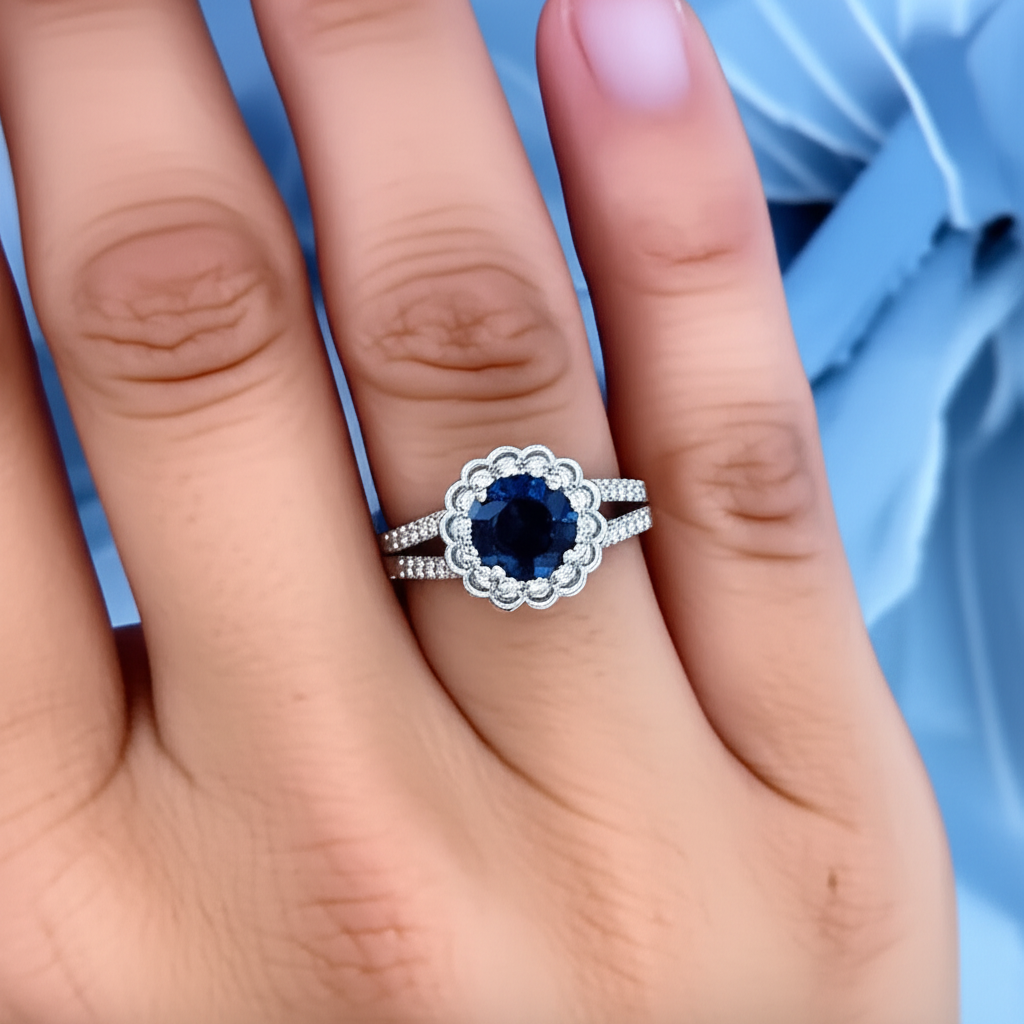 natural round sapphire 2.25ct ring profile view
