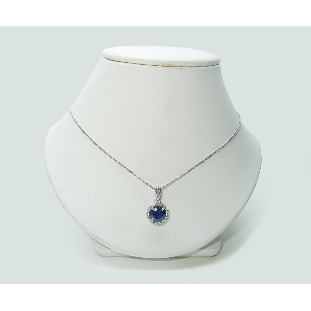 Round Sri Lanka Sapphire Diamond Women Necklace Pendant 2.20 Ct.