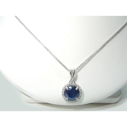 Round Sri Lanka Sapphire Diamond Women Necklace Pendant 2.20 Ct.