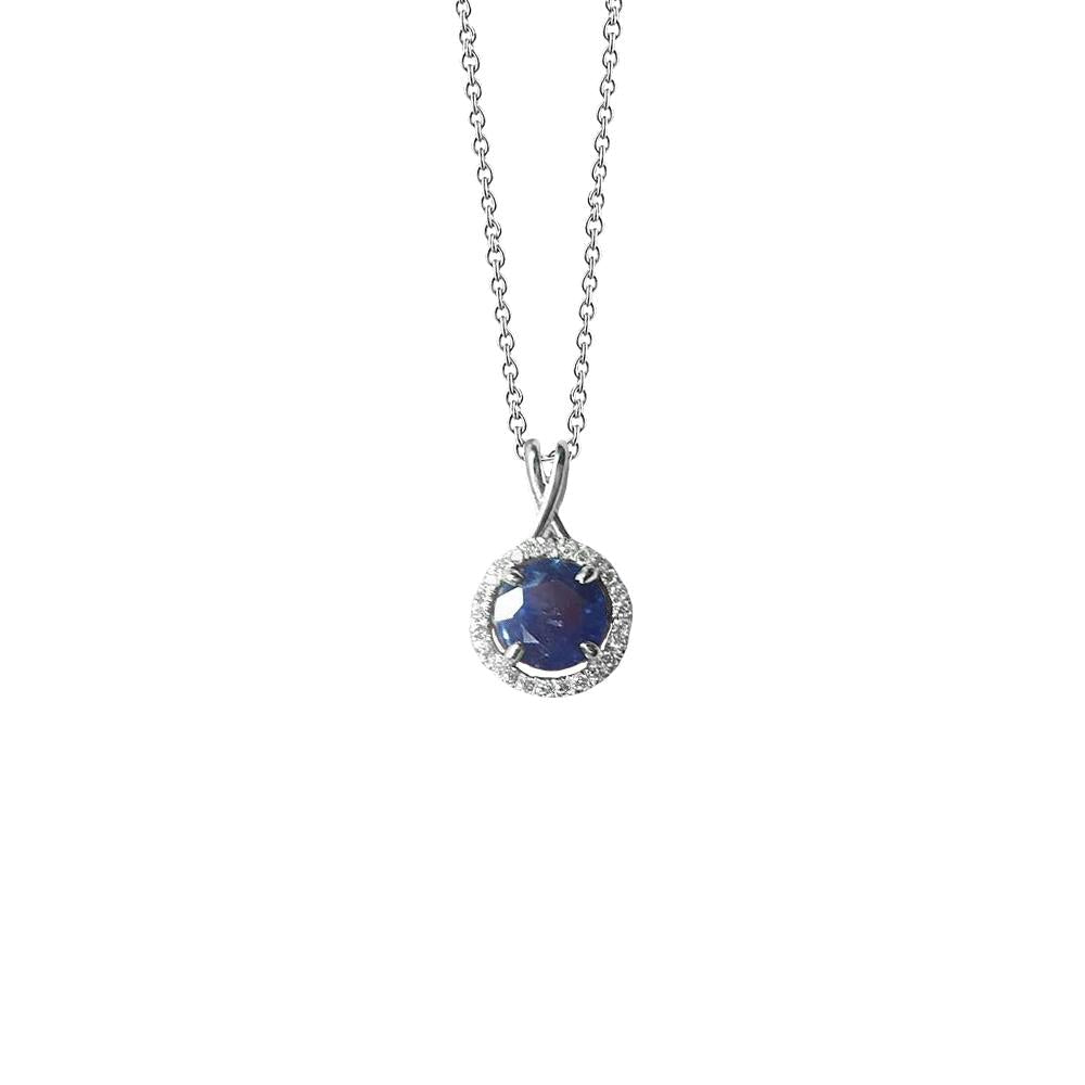 Round Sri Lanka Sapphire Diamond Women Necklace Pendant 2.20 Ct.