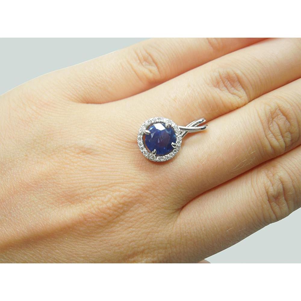 Round Sri Lanka Sapphire Diamond Women Necklace Pendant 2.20 Ct.