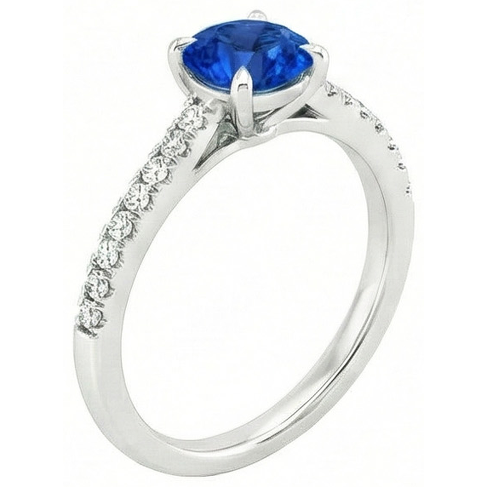 Round Sri Lanka Sapphire Ring Natural Earth Mined DIAMOND ( NOT LAB GROWN ) Jewellery White Gold 14K