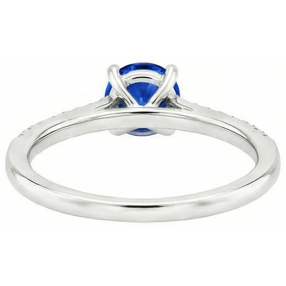 Round Sri Lanka Sapphire Ring Natural Earth Mined DIAMOND ( NOT LAB GROWN ) Jewellery White Gold 14K