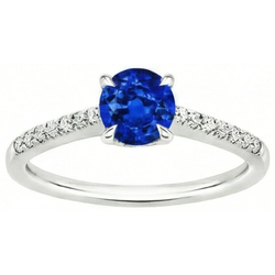 Round Sri Lanka Sapphire Ring Natural Earth Mined DIAMOND ( NOT LAB GROWN ) Jewellery White Gold 14K