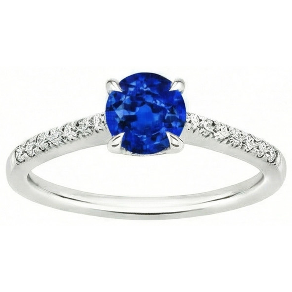 Round Sri Lanka Sapphire Ring Natural Earth Mined DIAMOND ( NOT LAB GROWN ) Jewellery White Gold 14K
