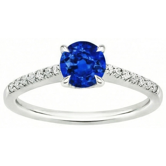 Round Sri Lanka Sapphire Ring Natural Earth Mined DIAMOND ( NOT LAB GROWN ) Jewellery White Gold 14K