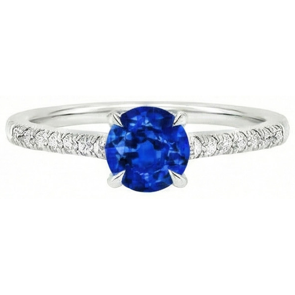 Round Sri Lanka Sapphire Ring Natural Earth Mined DIAMOND ( NOT LAB GROWN ) Jewellery White Gold 14K