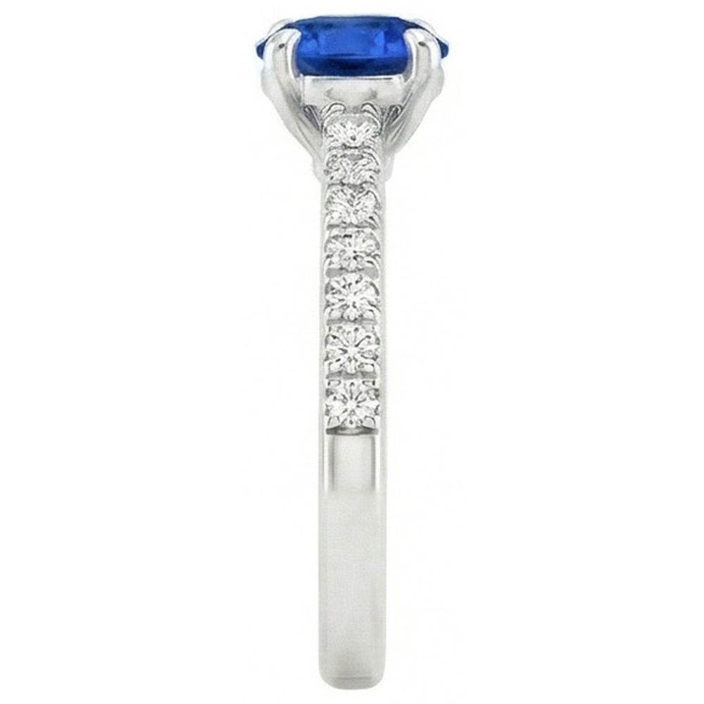 Round Sri Lanka Sapphire Ring Natural Earth Mined DIAMOND ( NOT LAB GROWN ) Jewellery White Gold 14K