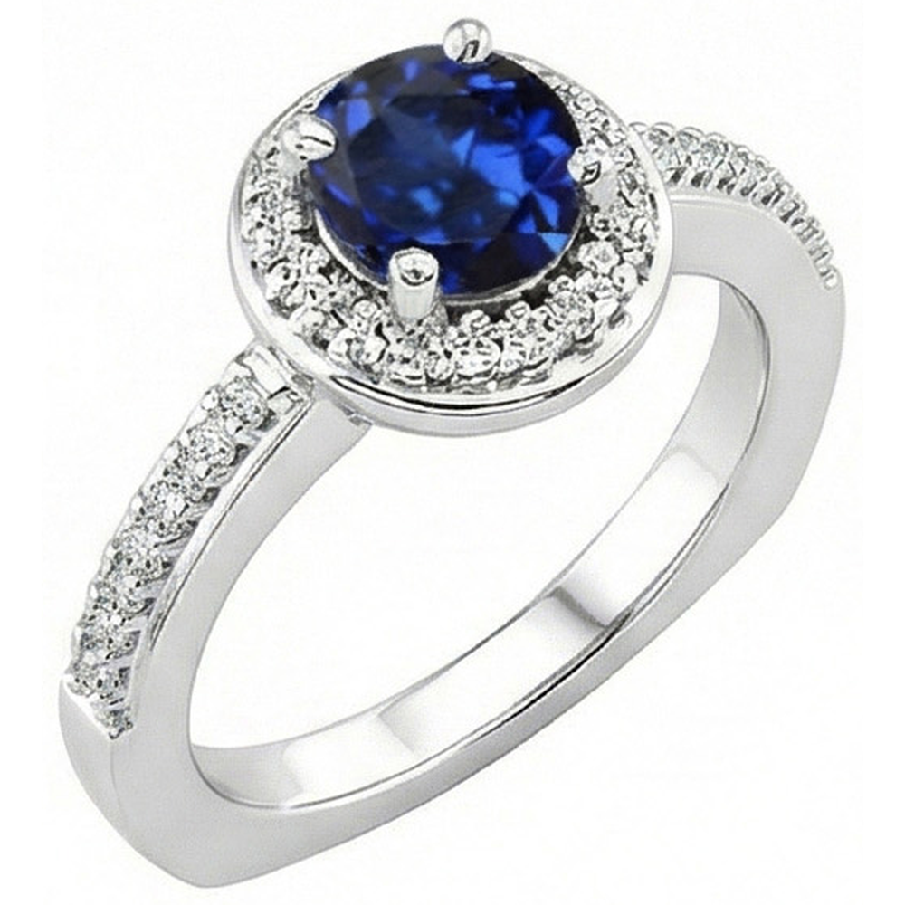 Round Sri Lankan Sapphire Natural Earth Mined DIAMOND ( NOT LAB GROWN )s Ring 5.76 Carats White Gold 14K