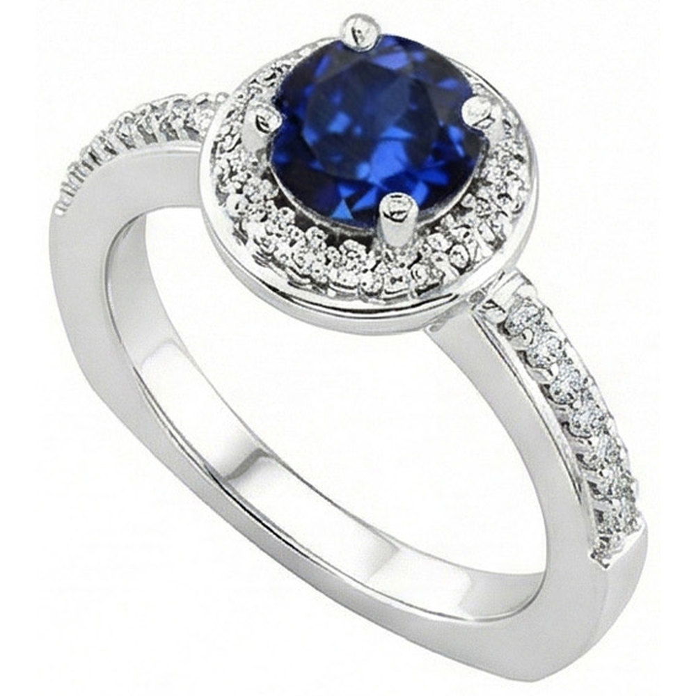 Round Sri Lankan Sapphire Natural Earth Mined DIAMOND ( NOT LAB GROWN )s Ring 5.76 Carats White Gold 14K