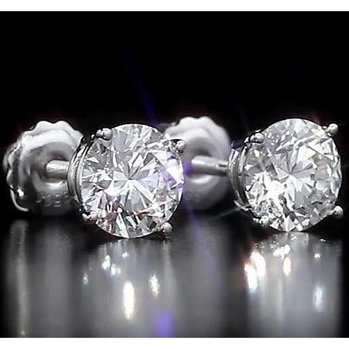 Round Stud Earrings 2 Carats Genuine Prong Set Jewelry White Gold 14K