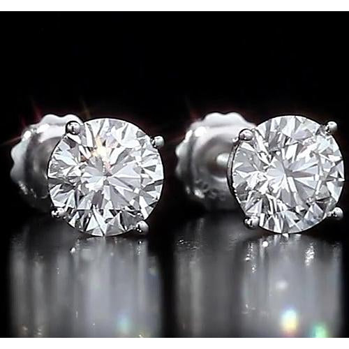 Round Stud Earrings 2 Carats Genuine Prong Set Jewelry White Gold 14K