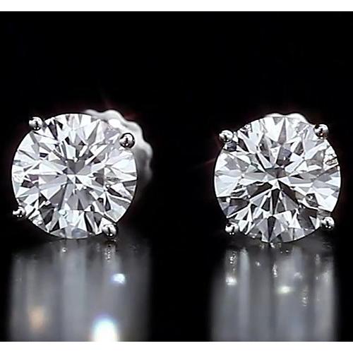 Round Stud Earrings 2 Carats Genuine Prong Set Jewelry White Gold 14K