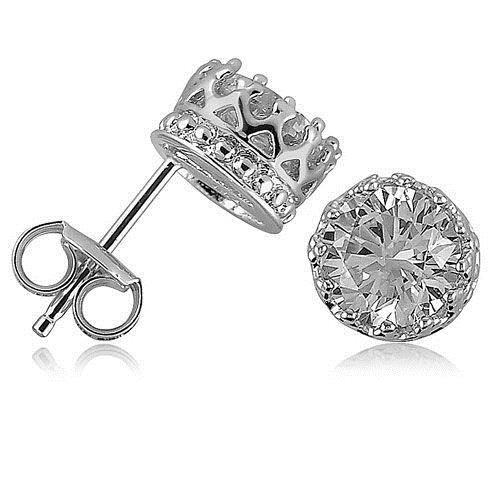 Round Stud Real Diamond Earring 2 Carats White Solid Gold Jewelry