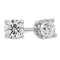 Round Stud Real Diamond Earring 2.10 Carats White Gold