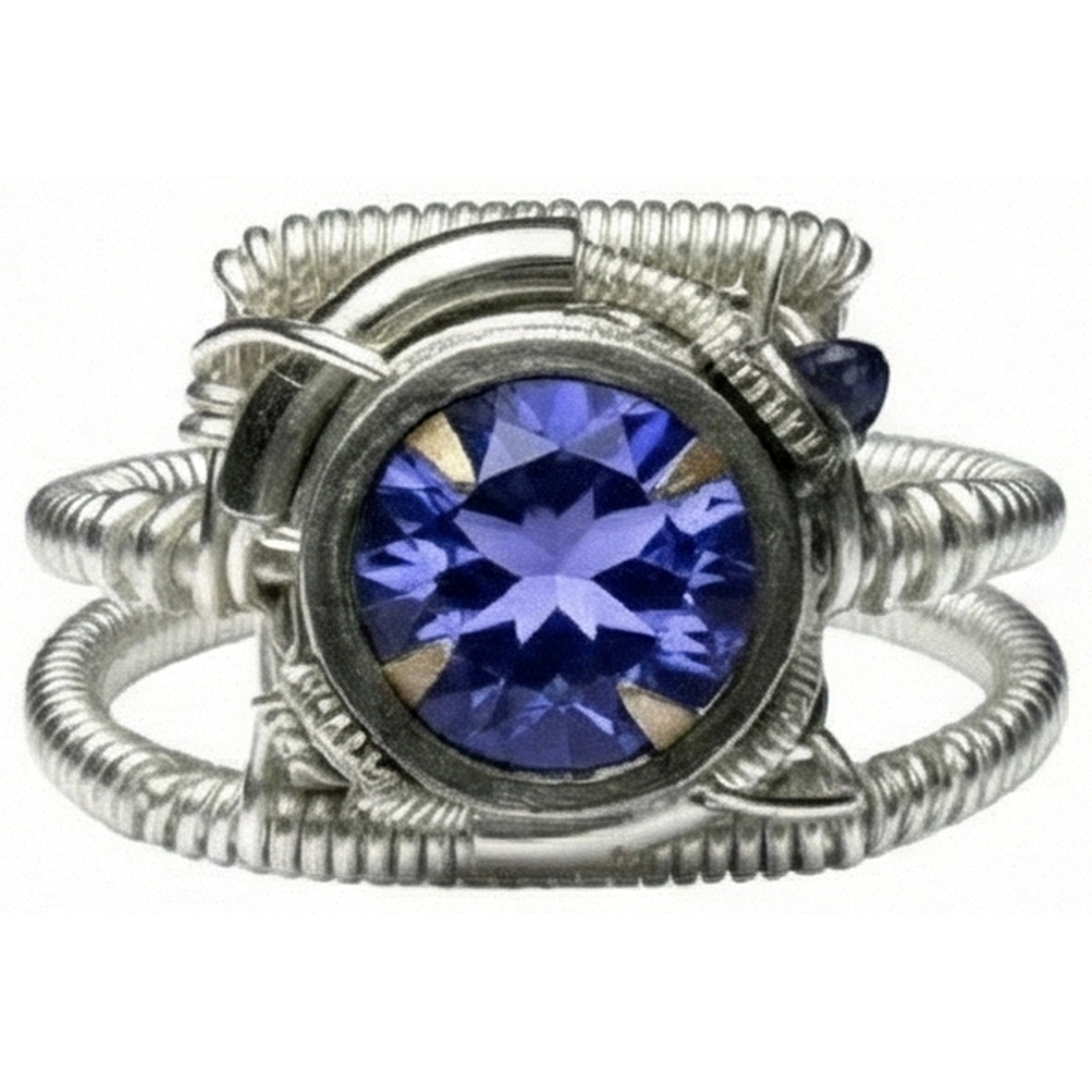 Round Tanzanite Aaa Antique Style White Gold Ring 2 Carat