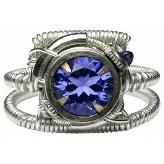 Round Tanzanite Aaa Antique Style White Gold Ring 2 Carat