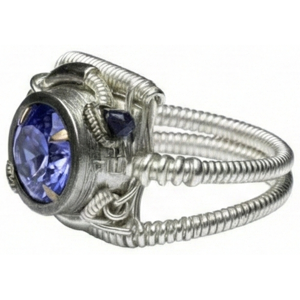 Round Tanzanite Aaa Antique Style White Gold Ring 2 Carat