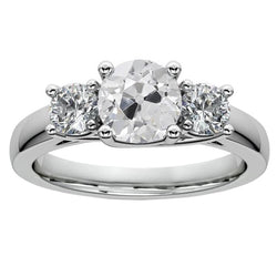 Round Three Stone Old Mine Cut Genuine Natural Earth Mined Diamond Ring 4.50 Carats Jewellery